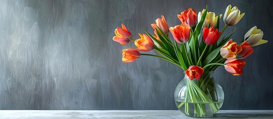 Poster - Tulips in a vase on a table with a clean copy space image