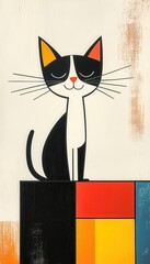 Poster - Cartoon Cat on Colored Wooden Background.