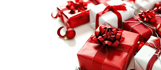 Poster - Shopping for Christmas gifts with a white background for text or images. Creative banner. Copyspace image