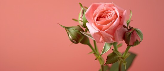 Aufkleber - Valentine s Day setting features a lovely pink rose buds and a pink backdrop with room for additional content in the image