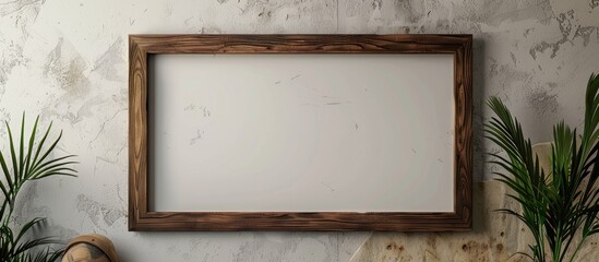 Aufkleber - Wooden frame viewed from above as a flatlay for a mockup template with copy space image