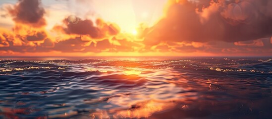 Poster - Sunset over the sea with a fuzzy background and room for a copy space image