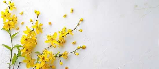 Poster - Spring themed yellow flowers on a white backdrop highlighting the essence of the season with a copy space image