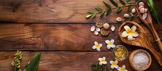 Poster - Spa composition displayed on a wooden table with copy space image