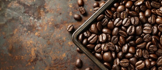 Aufkleber - Stock photo of raw coffee beans in a tray with copy space image