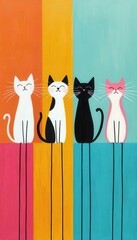 Poster - Four Cats with Colorful Background.