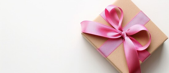 Aufkleber - Gift boxes in Kraft with a pink bow against a white backdrop perfect for adding text or images copy space image