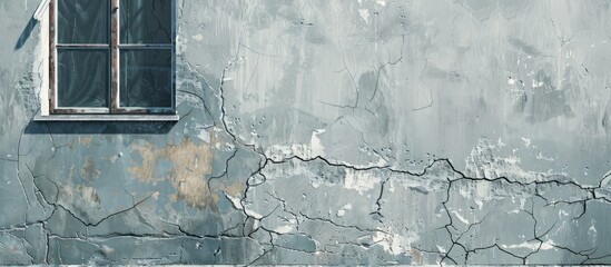 Aufkleber - The house s gray wall shows cracks from substandard construction creating a distressed appearance in the copy space image