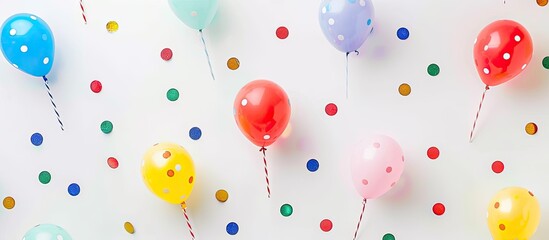 Poster - Top view pattern of a birthday party concept on a white background with copy space image included