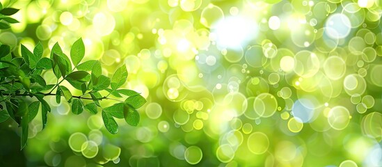 Leinwandbilder - Summer green hues on a soft abstract blurred texture with a bokeh background provide a fresh setting for a copy space image