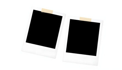 Two polaroid photo frames with tape strips on , png file isolated with white highlights, png