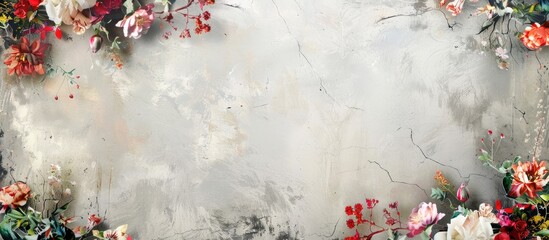Leinwandbilder - Get a blank photo frame template with copy space image featuring flowers and a textured design for a wide collage frame