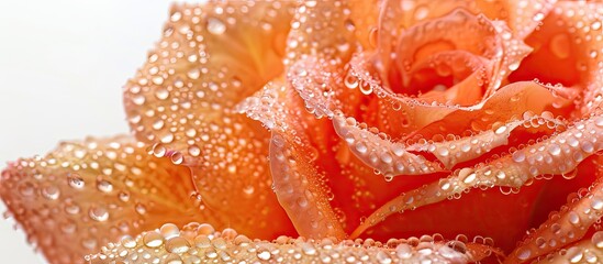 Aufkleber - An Orange Rose with water droplets shown up close on a white backdrop ideal for a copy space image