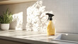 © Sawoon - ellow spray bottle kitchen countertop eco-friendly cleaner cleaning housework minimalist modern sunlight shadows tidy bright spring banner copy space background