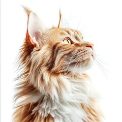 Cute tabby orange cat isolated on transparent background, close-up