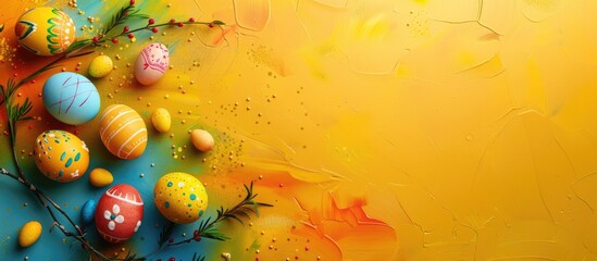 Aufkleber - A festive Easter greeting card featuring colorful Easter eggs on a vibrant background with copy space image