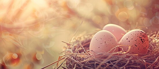 Aufkleber - Easter themed background featuring an egg nestled in a nest creating a serene ambiance for text placement in the copy space image
