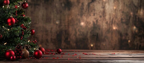 Poster - Festive Christmas composition with a Christmas tree decorative garlands and ornaments ideal for a copy space image