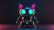© vannet - Adorable neon futuristic robot cat android.