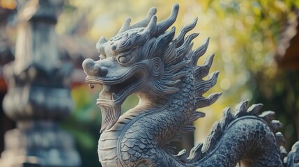 Chinese dragon statue in the temple. Chinese New Year. Asian gargoyle Thailand