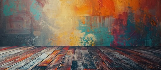 Leinwandbilder - Vintage art painting on a wooden floor creating an abstract background with copy space image