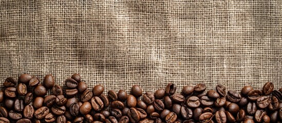 Aufkleber - Linen fabric backdrop with roasted coffee beans as a focus perfect for copy space image