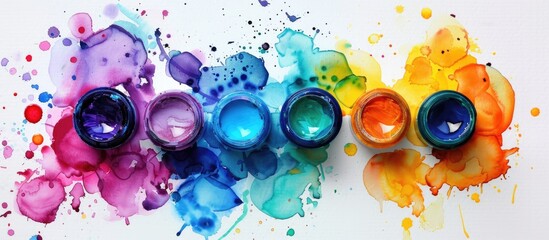 Sticker - Set of colorful watercolor paints creating vibrant artworks with lots of copy space image