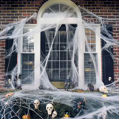 Wall Mural - arafed webs and fake skulls are on the front of a house