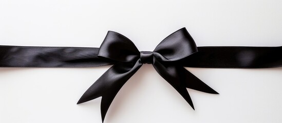 Aufkleber - Ribbon in black satin tied in a bow on a white backdrop with copy space image