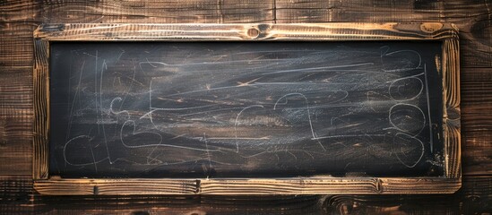 Poster - Wooden background with a chalkboard offering copy space image