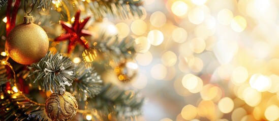 Poster - Festive holiday greeting card showcasing lovely decorations with a blurred background for adding text or other elements Perfect for copy space image