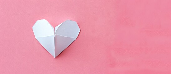 Leinwandbilder - White heart cut from paper on pink pastel background with copy space image capturing a Valentine s Day theme with notions of love romance and dates Top view angle included