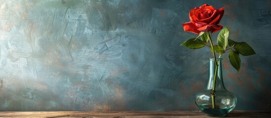 Poster - Effervescently placing a beautiful rose in a vase with ample copy space image
