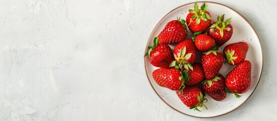 Aufkleber - Strawberries arranged on a plate with a white backdrop ideal for a copy space image