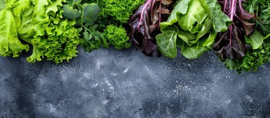 Aufkleber - Top view of lettuce and other raw vegetables with free space for text in the image. Creative banner. Copyspace image