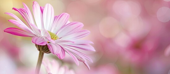 Sticker - Pink and white flower in focus with empty space for text in the image. Creative banner. Copyspace image