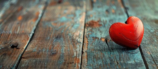 Leinwandbilder - Vintage style concept for Valentine s Day with a red heart clip on a wooden surface and copy space image available