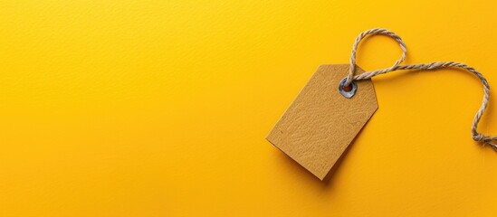 Leinwandbilder - Top view of a yellow background with a tag offering copy space image