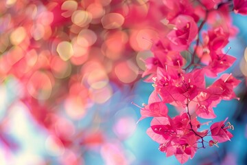 Wall Mural - Close up of pink bougainvillea flowers blooming with a blurred background