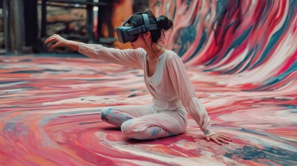 Artist painting in 3D space using VR technology