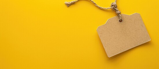 Leinwandbilder - Top view of a yellow background with a tag offering copy space image