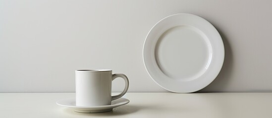 Poster - White ceramic plate designed for placing a mug with available copy space image