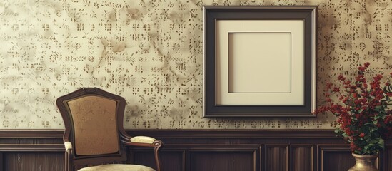 Leinwandbilder - Empty frame on a retro wallpapered wall with a clear area for additional images or text serving as a chic home decor setting