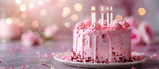 Aufkleber - A pink birthday cake with copy space image