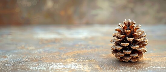 Fototapete - Pine cone on a Christmas themed copy space image