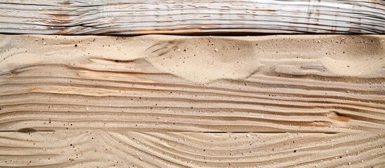 Poster - Sand background with copy space image showcasing wooden planks board