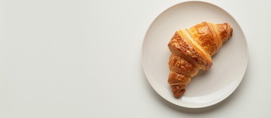 Aufkleber - French croissant on a plate with copy space image against white backdrop