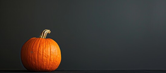 Poster - Orange pumpkin placed against a black backdrop with copy space image available