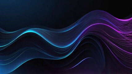 Wall Mural - Dark abstract background with glowing wave Shiny moving