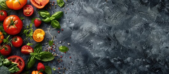 Poster - Organic fruits and vegetables for healthy delicious meals with copy space image